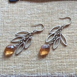 Silver Tone Leaf Dangle Earrings